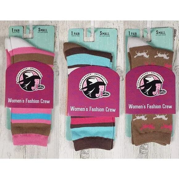 NWT Justin Boots 3 Pairs Fashion Cushioned Sole Crew Socks Women's Size Small - Picture 1 of 12